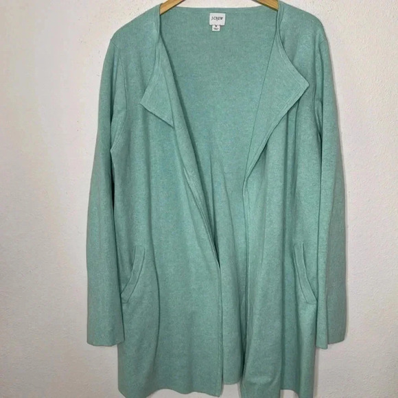 J.Crew green open front cotton cardigan with pockets size Medium - Picture 1 of 3